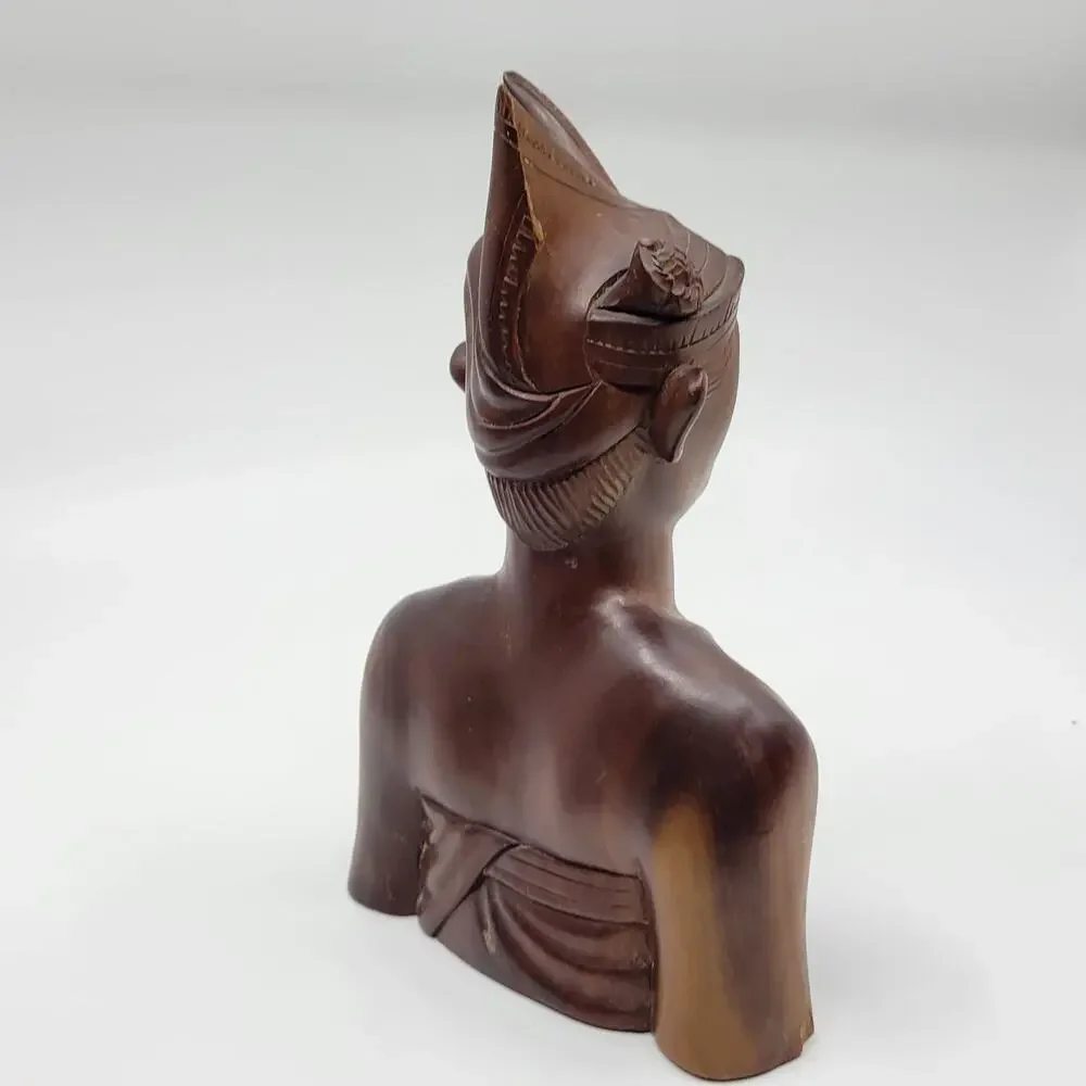 Vintage Bali Solid Carved Wooden Bust of a Young Man